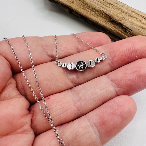 Sterling Silver Moon Phase Necklace-Minimalist-Celestial - Picture 1 of 3